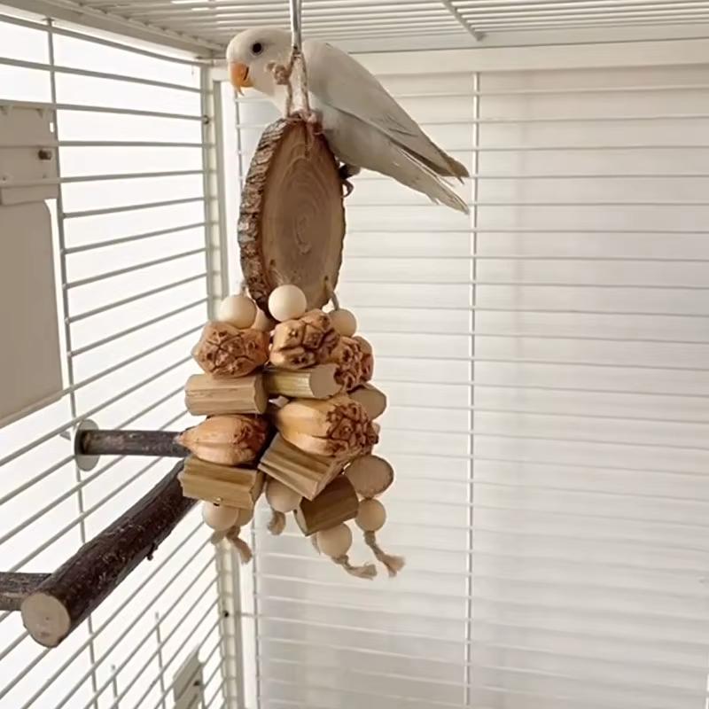Natural Material Pet Parrot Toy Bird Swing Exercise Grinding Biting Wooden Toys Pet Parrot Macaw Hammock Bird Toy — image 6