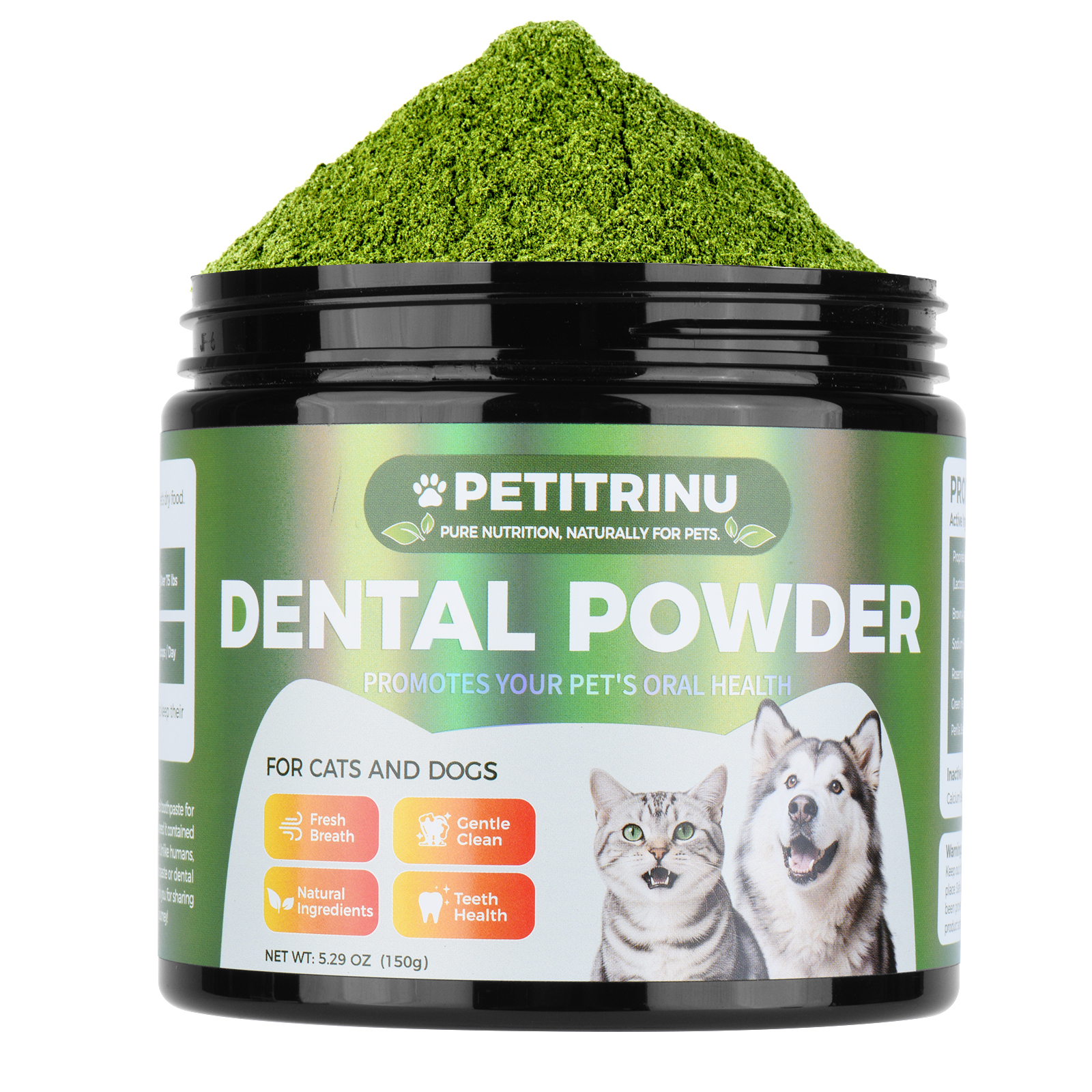 PETITRINU Polvo Dental Natural para Gatos y Perros, Aliento Fresco Higiene Oral Suave Salud de los Dientes 150g — imagen 1