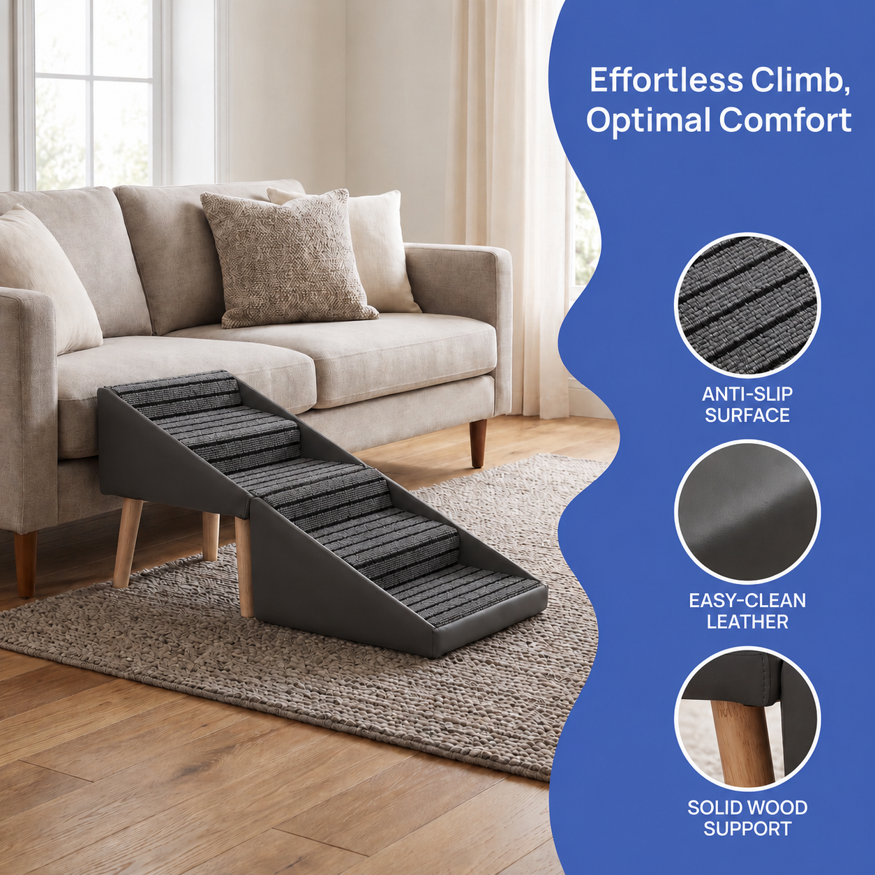 Escalera para Perros 2 en 1 para Cama y Sofá, 19.69" Rampa Plegable para Perros con 4 Escalones y Otomana para Perros Pequeños, Gris — imagen 9