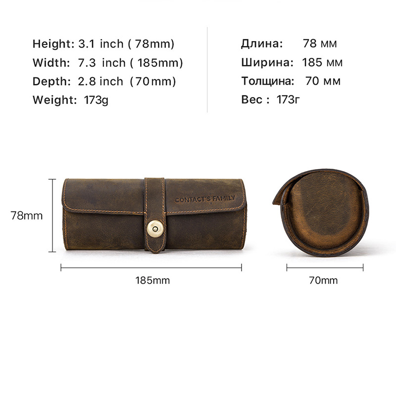 CONTACTS FAMILY Vintage Crazy Horse Leather Watch Storage Box with Round Buckle Clasp - 3 Pack — image 3