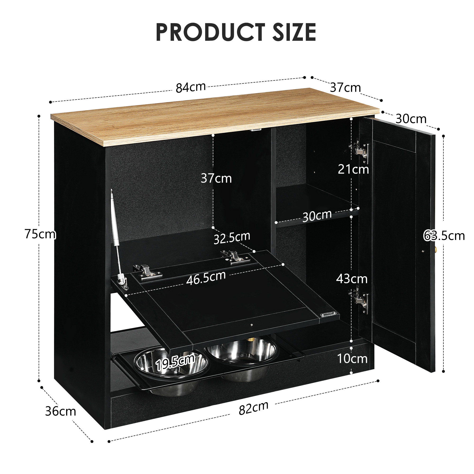 Feeding station with 2 lockers, pet feeding station with 2 elevated dog bowls, side hooks, anti-tipping kit, hidden pet feeding station for feeding and watering, rattan door, black — image 7