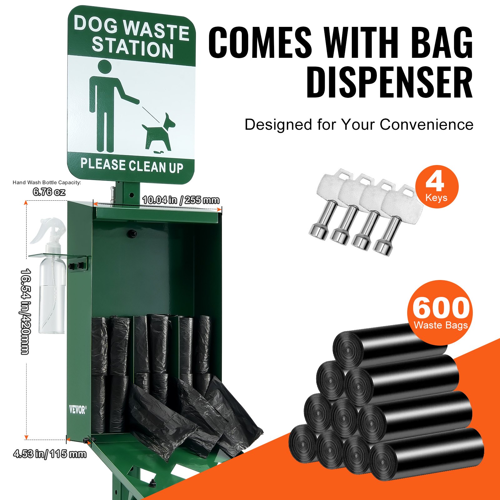 Estación de Basura Canina con 600 Bolsas de Heces Comercial para Parques y Mascotas — imagen 2