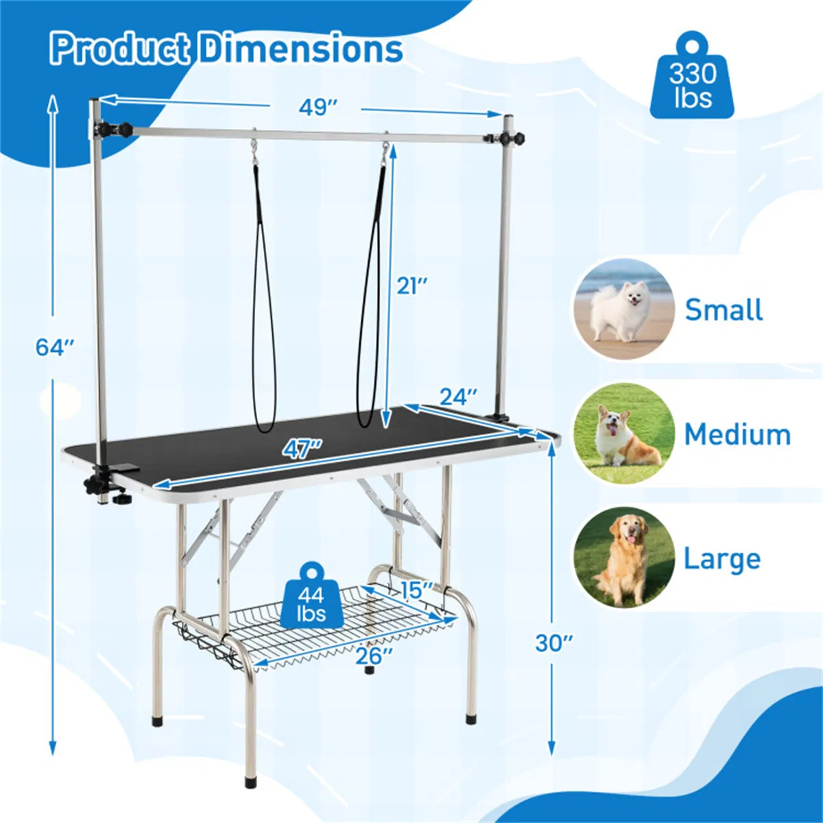 Foldable Pet Grooming Table with Adjustable H-shaped Arms, 330 LBS Capacity for Small-Large Dogs — image 6