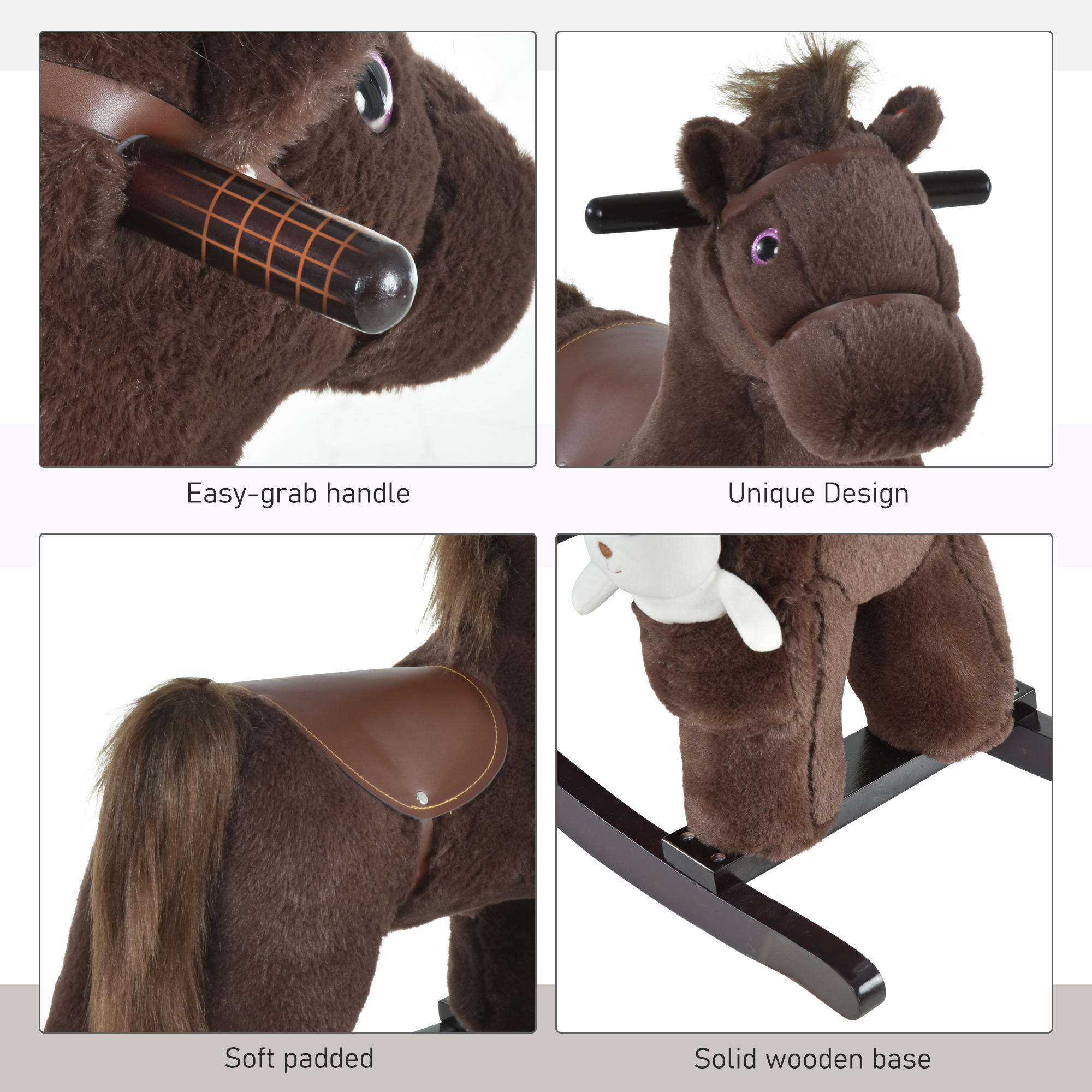 Kids Rocking Horse with Bear Toy, Plush Animal Rocker with Fun Realistic Sounds for Toddler 18-36 Months, Brown — image 7