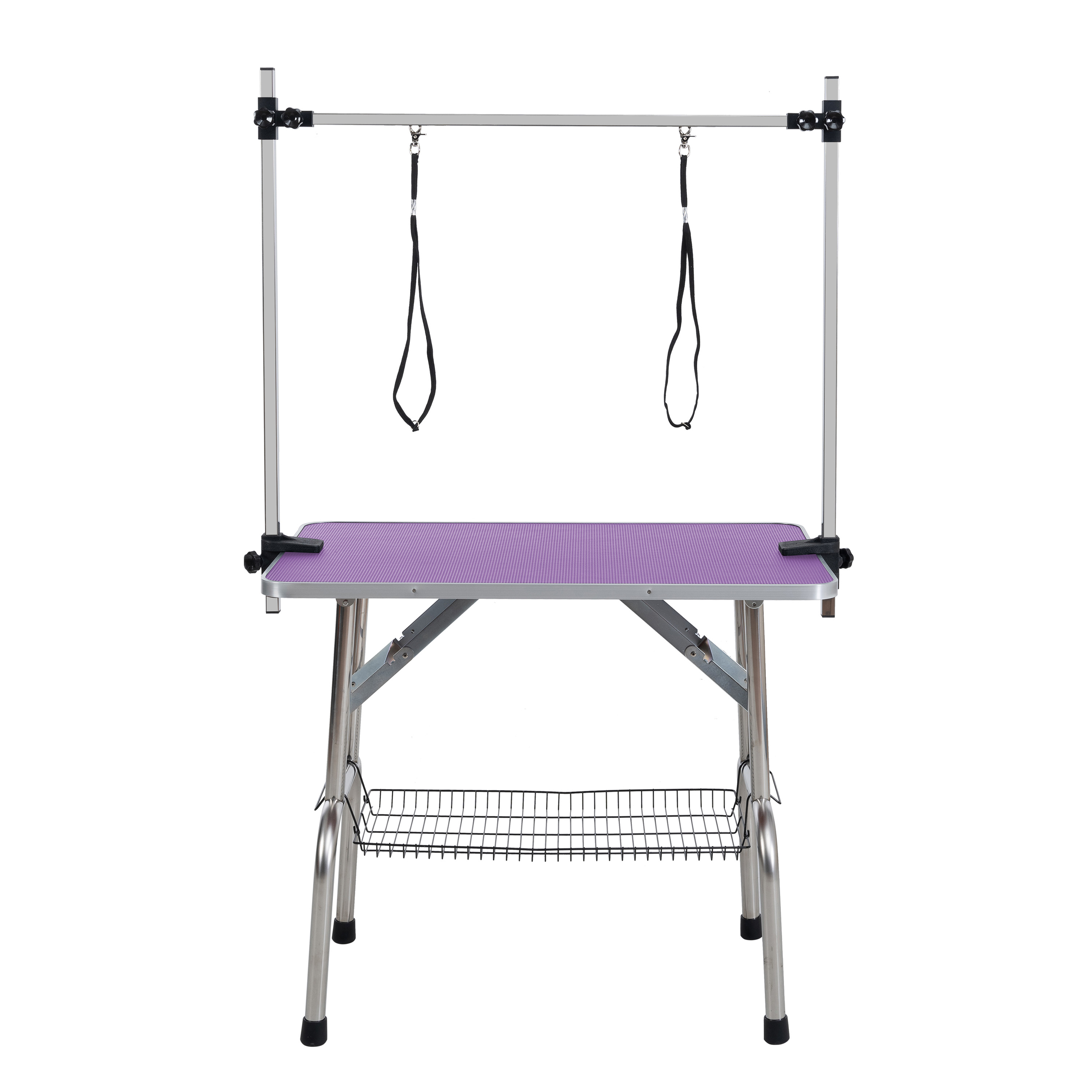 Mesa de Aseo Plegable de 42" para Perros y Mascotas, Marco de Acero Inoxidable, Tapete de Goma en la Tabla, con Brazo Ajustable y Sujetadores, Mesa de Aseo para Perros y Gatos, Color Morado — imagen 3