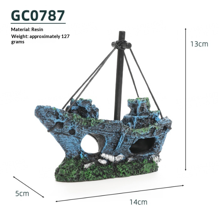 Barco Pirata Decoración para Acuario Paisaje de Barco Hundido Oruga Resina — imagen 4