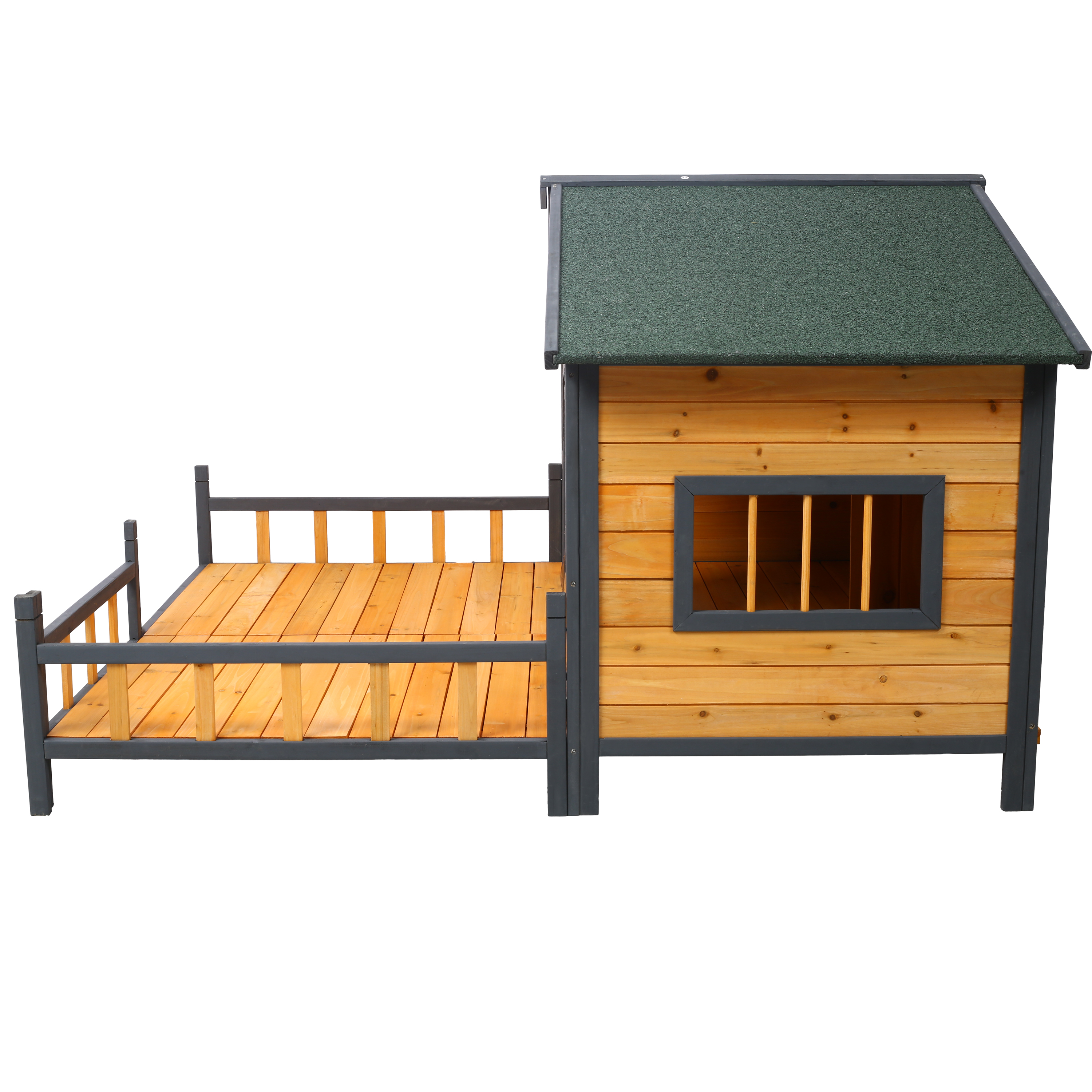 Wooden Large Dog House Outdoor Double XL Dog Kennel with Elevated Floor and Porch, Weatherproof Puppy Shelter for Small and Medium Breed Dogs, Natural — image 2