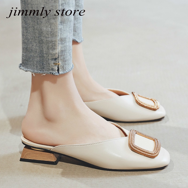 Designer Women Pumps Slippers Slip on Mules Low Heel Casual Shoes British Wooden Block Heels Summer Pumps Footwear — image 4