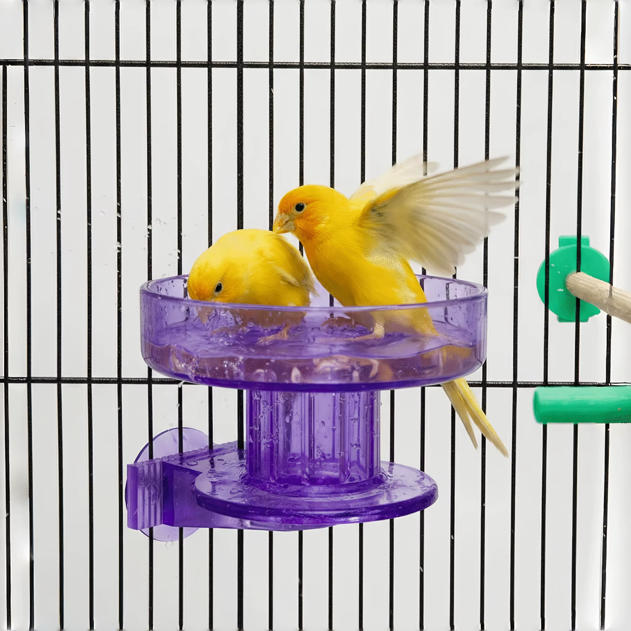 Bird Cage Bath/Removable Cage Bowl, Quick Lock Design, Bath with Clear Plastic Ridges for Perching, for Small-medium Birds, Feeding — image 6