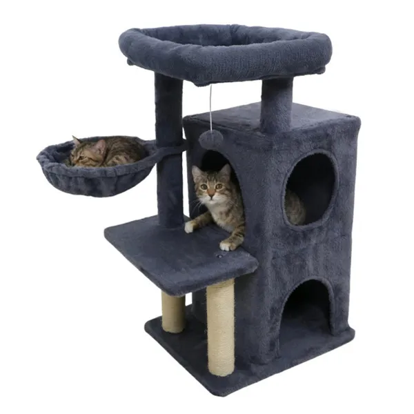 Árbol para Gatos Gris Oscuro 33.5" con 2 Niveles, Condo de 2 Pisos, Postes de Escarbar de Sisal y Dispositivo Antiderrumbe para Felinos — imagen 1