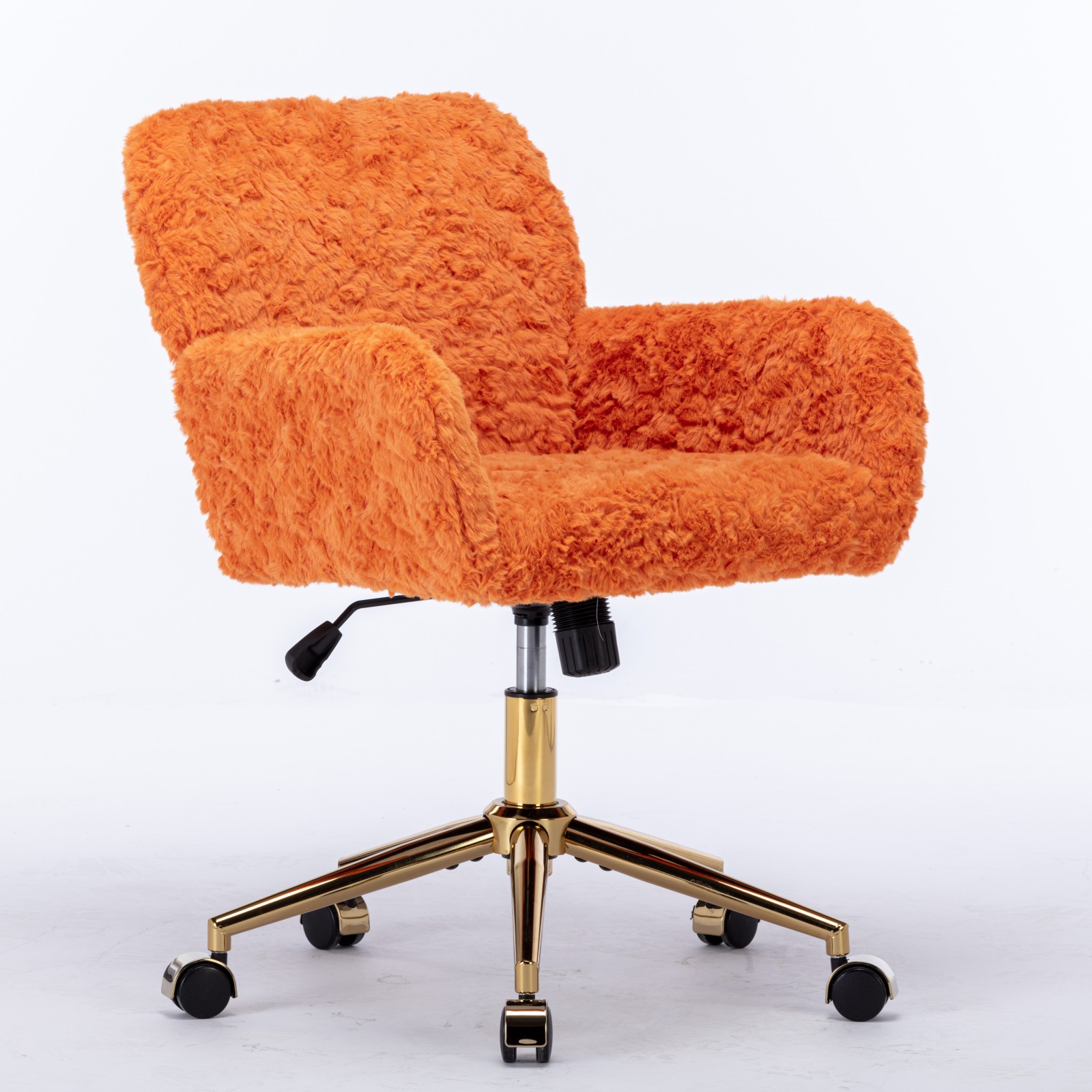 Silla de Oficina AA Furniture, Silla de Oficina en Casa con Pelo Sintético de Conejo y Base Metálica Dorada, Silla de Escritorio Giratoria Ajustable, Silla Tocador Naranja — imagen 3