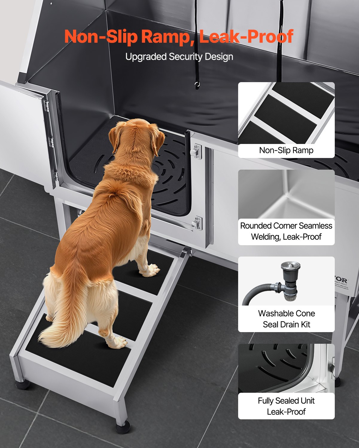 Dog Grooming Bath Tub Stainless Steel W Ramp Water Filter Left — image 6