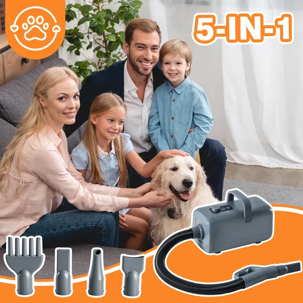 1550W High Velocity Pet Blow Dryer With Heater For Grooming, Speed Temperature Adjustable Dog Blower Grooming Dryer With 4 Nozzles — image 7