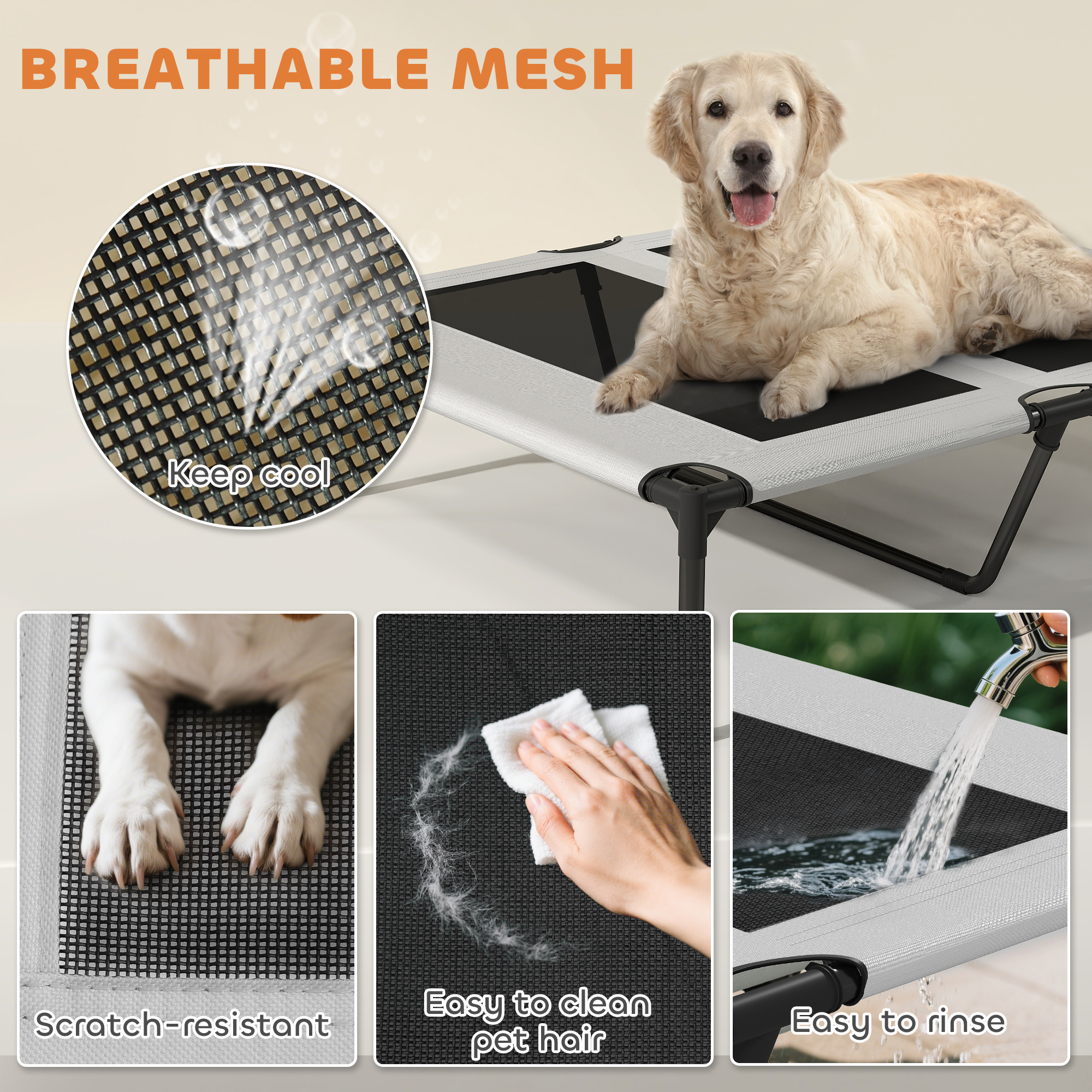 Cama Elevada para Perros con Pabellón Retirable, Cama de Exterior Portátil para Mascotas con Colchón de Enfriamiento y Bolsa de Almacenaje — imagen 8