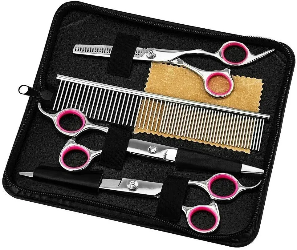 Pet Dog Grooming Scissors Stainless Straight Curved Thinning Shears Trimmer Kits — image 7