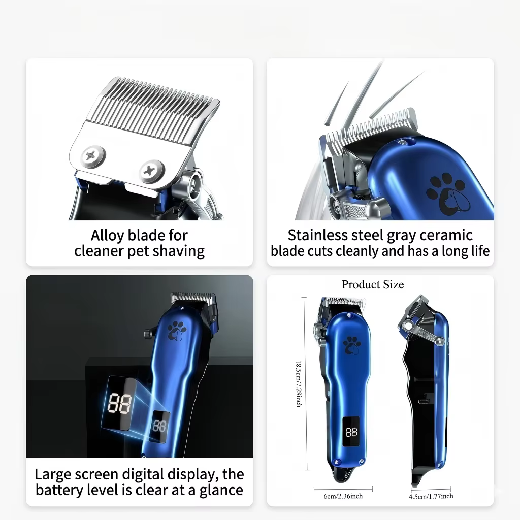Pet Dog Cat Hair Clipper Grooming Kit USB Rechargeable Cordless Electric Trimmer LCD Display Ultra‑Quiet Low Noise for Pets — image 4