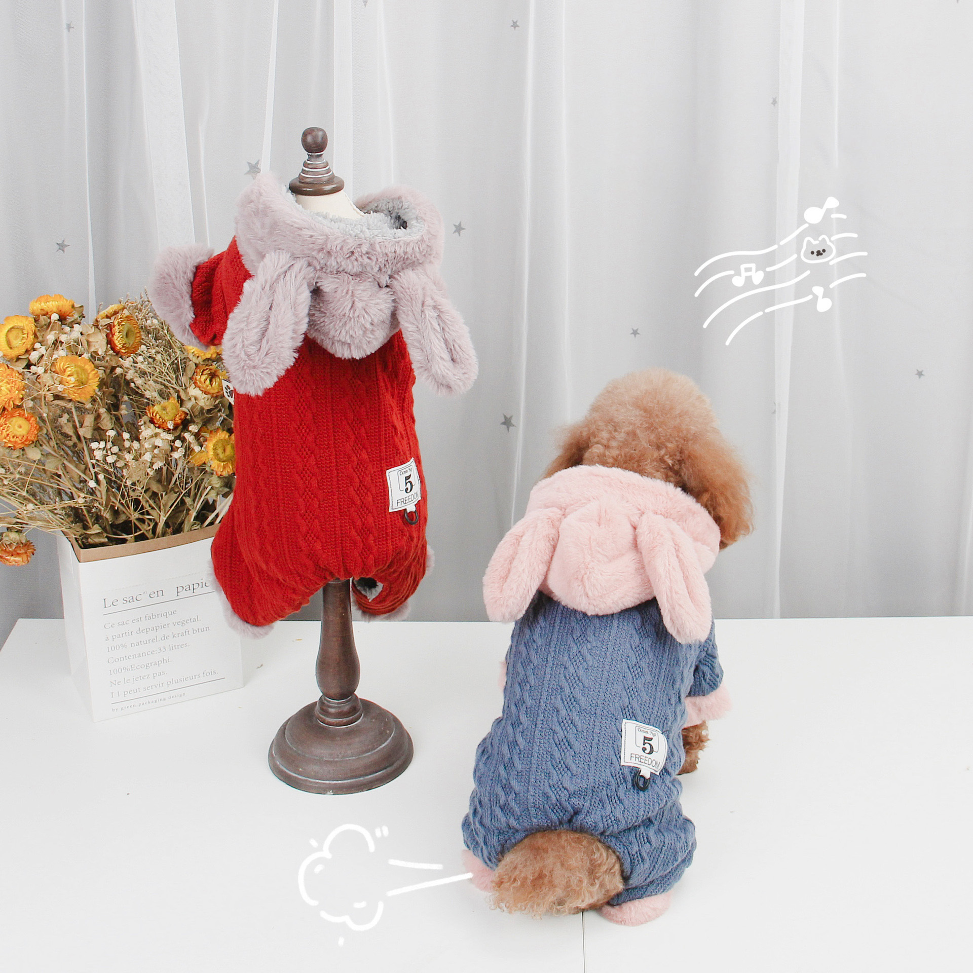 Ropa de Perro Knit con Orejas de Conejo para Cuadrúpedos - Ropa Casual para Perros Pequeños y Medianos — imagen 1