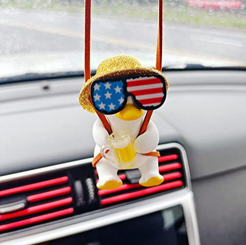 Handgun Cowboy Duck Car Rearview Mirror Pendant Decoration Super Cool Left Wheel Handgun Duck Anime Car Decoration Pendant Swing — image 1