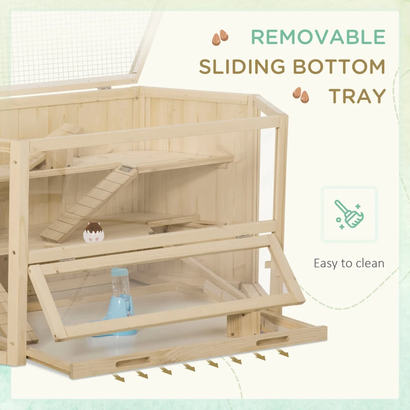 Wooden Large Hamster Cage Small Animal Exercise Play House 3 Tier With Tray, Seesaws, Water Bottle, Activity Center, Natural — image 5