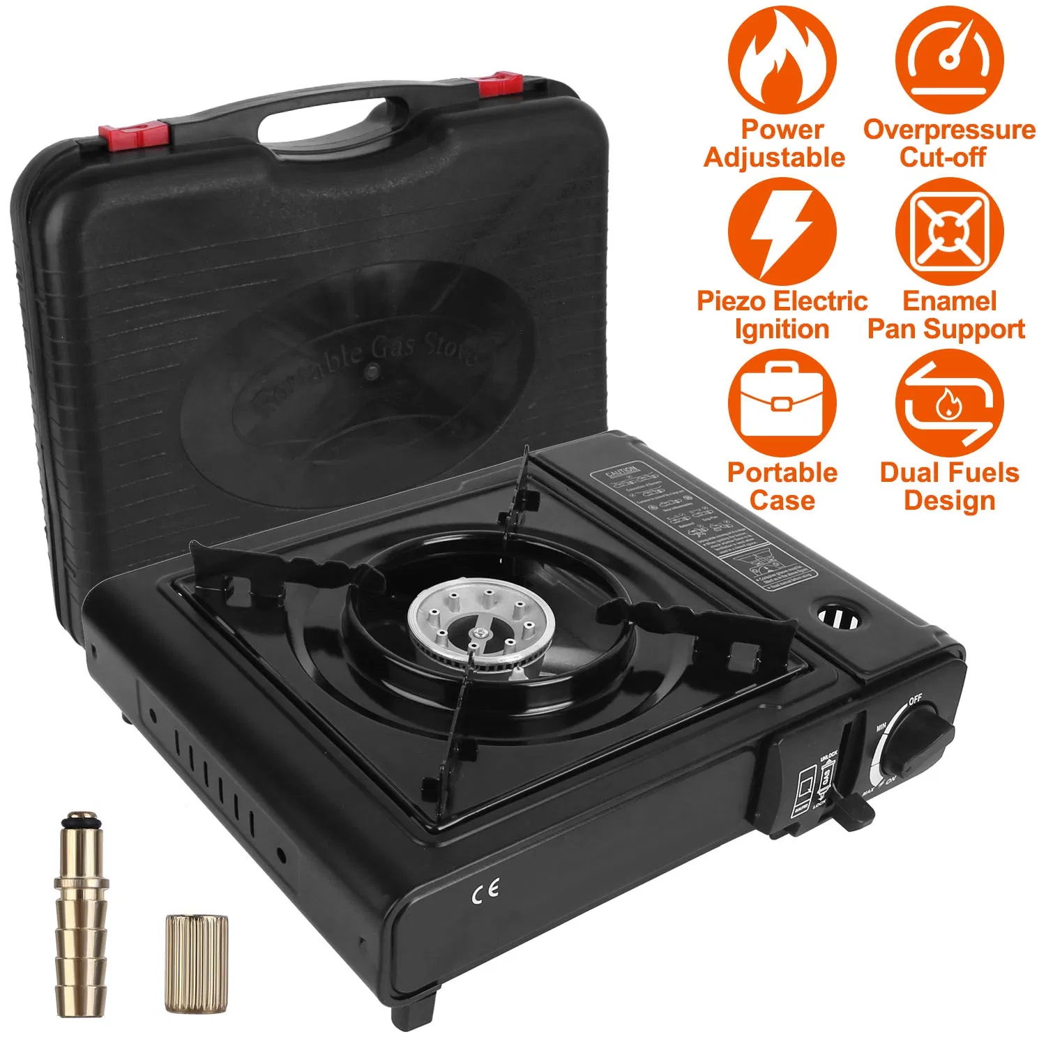 3300W Portable Camping Stove Butane Canister Dual Fuel Burner Piezo Electric Ignition Single Burner With Automatic Tank Ejection Overpressure Cut Off Carry Case For Camping Hiking Picnic Fishing — imagen 5