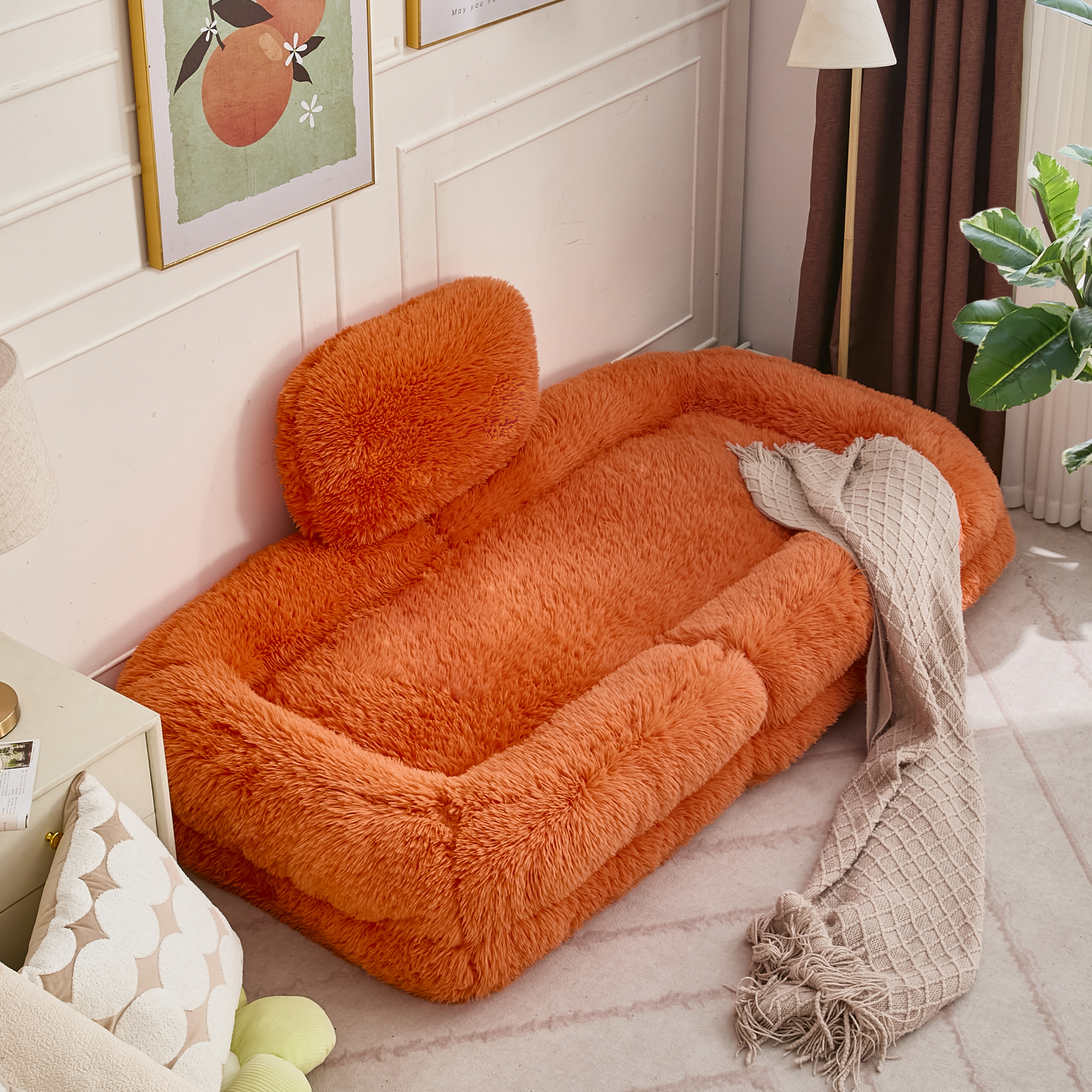 Human Dog Bed, Lazy Sofa, 5-Position Adjustable Convertible, Floor Gaming Chair, bedroom, living room, Suitable for gaming, meditation, relaxation, Plush Fabric, Orange — image 27