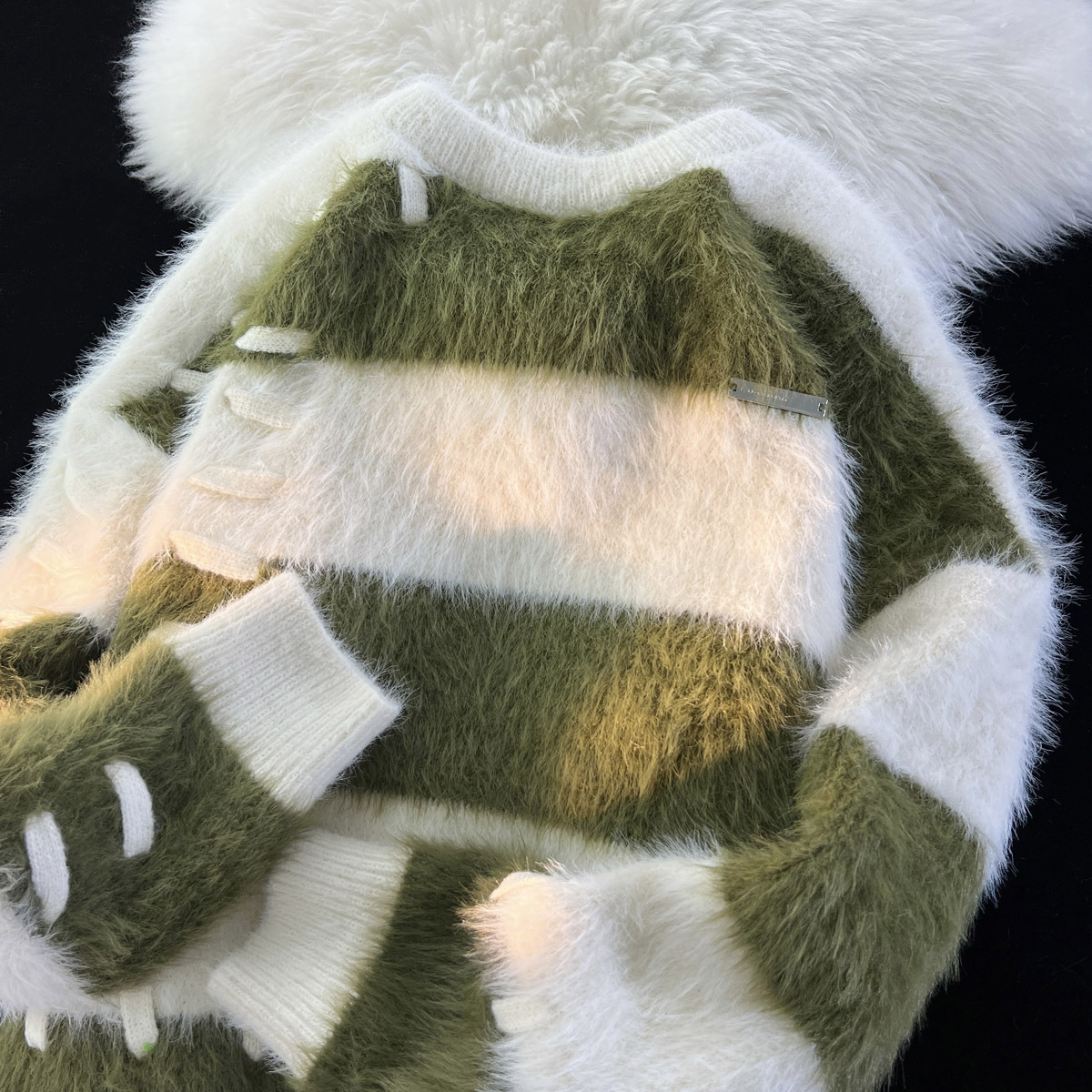 Wide Stripe Knit Sweater for Couples Soft Mink Wool Blend Lazy Long Sleeve Pullover — image 6