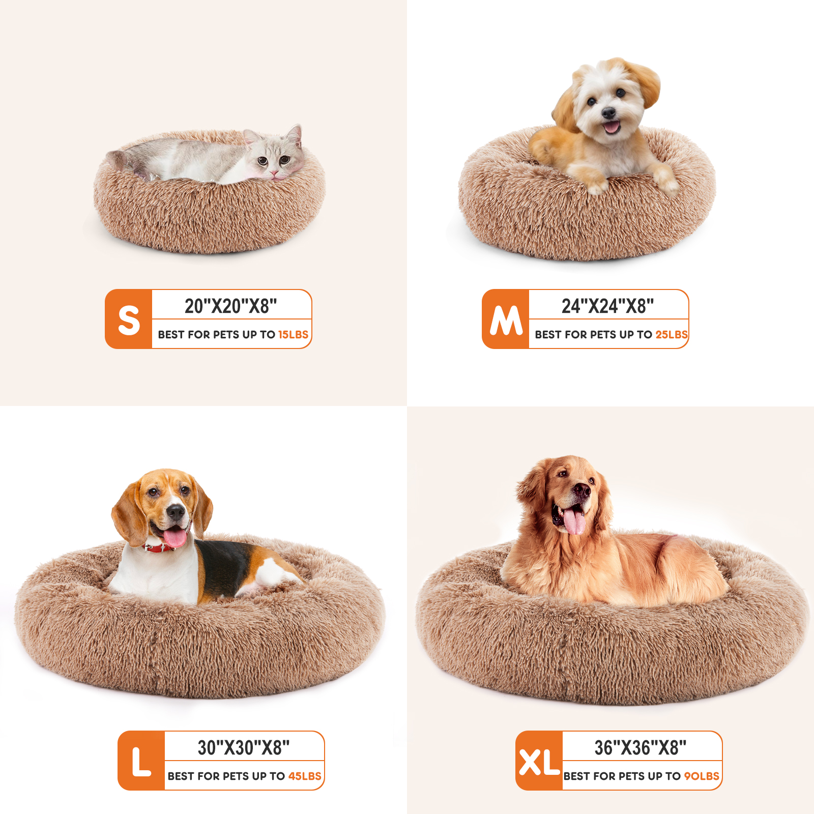 Cama Redonda Antideslizante de Peluche Esponjoso de Piel Sintética para Gato, Apta para Mascotas de Hasta 25 Lbs — imagen 4