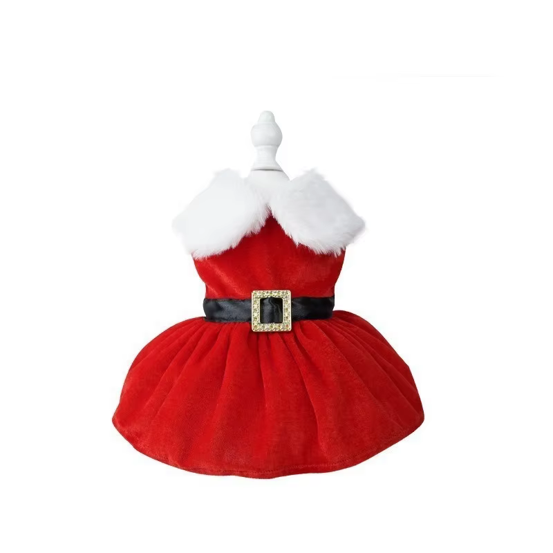 Traje de Navidad para Perros en Tela de Seda Dorada con Cinta Verde y Faldita Princesa — imagen 3