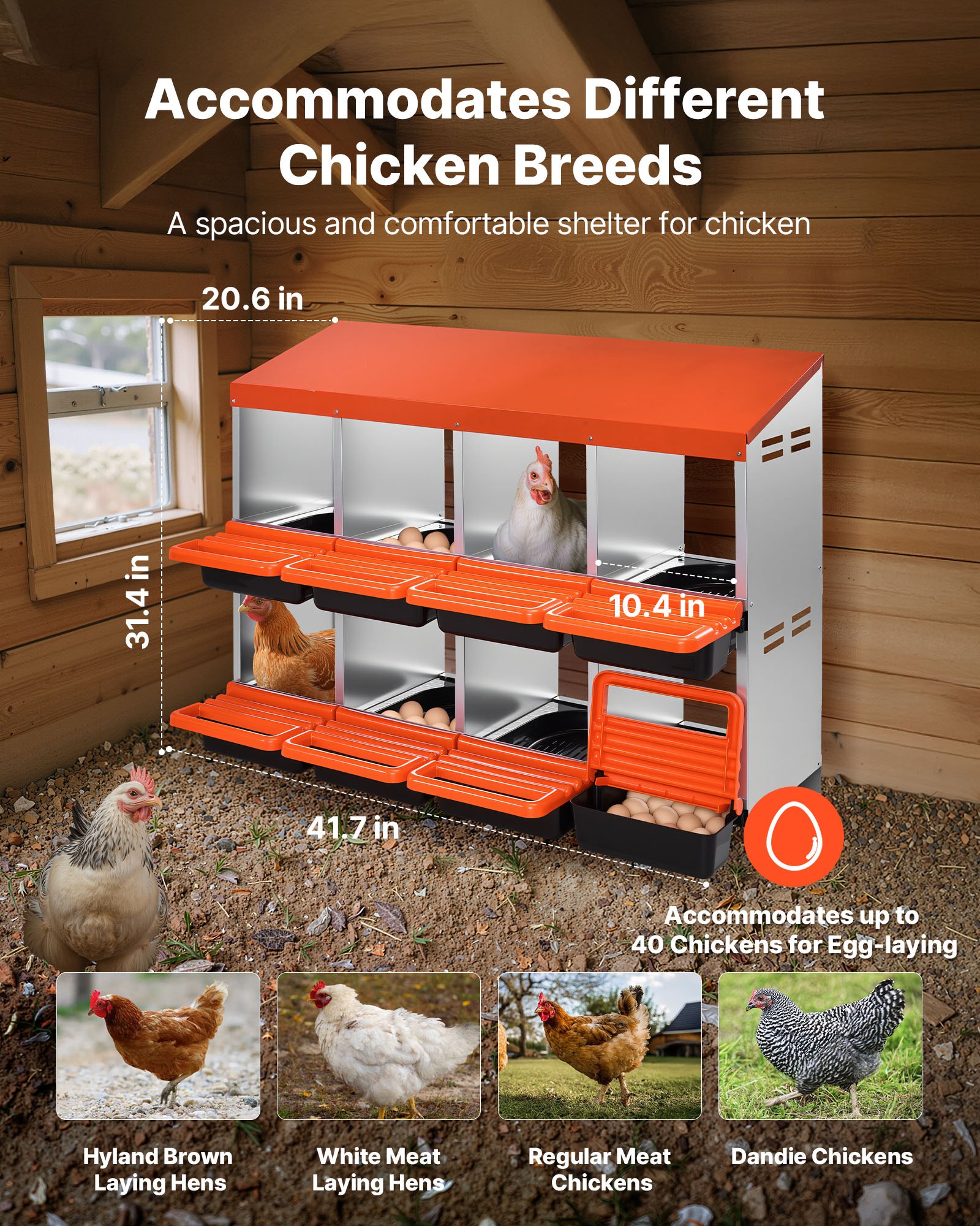 2 Tiers Chicken Nesting Boxes, 8 Compartments, Metal Egg Laying Boxes With Protective Collection Lids, Roll Out Nesting Box, Easy To Assemble, Ideal For Hens, Ducks, Chickens, And Other Poultry — imagen 4