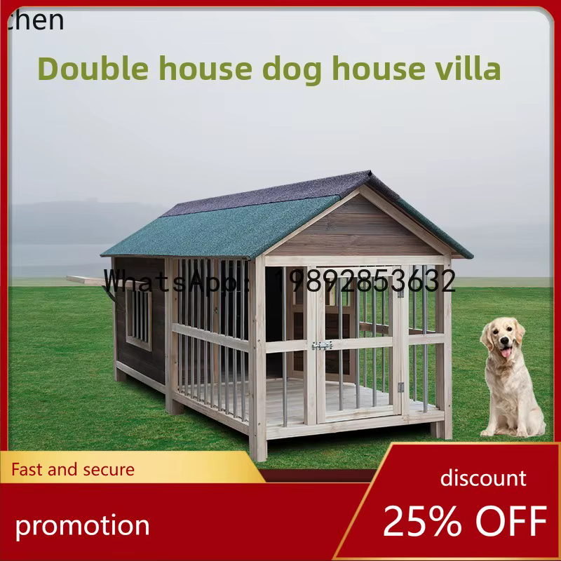 YFY Outdoor Warm Rainproof All-Season Dog Cage Outdoor Dog House Villa Small Medium Large Dog Solid Wood with Yard — image 1