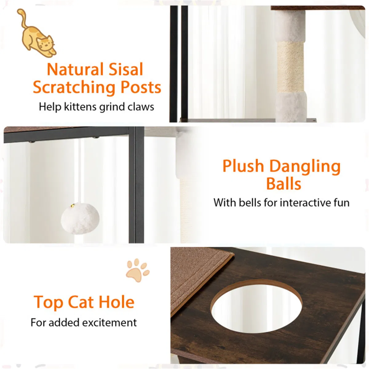 Stylish Wood-Metal Cat Tree - 33 lbs Per Layer Capacity, 2 Private Condos + 2 Relaxation Platforms, Complements Room Decor — image 2
