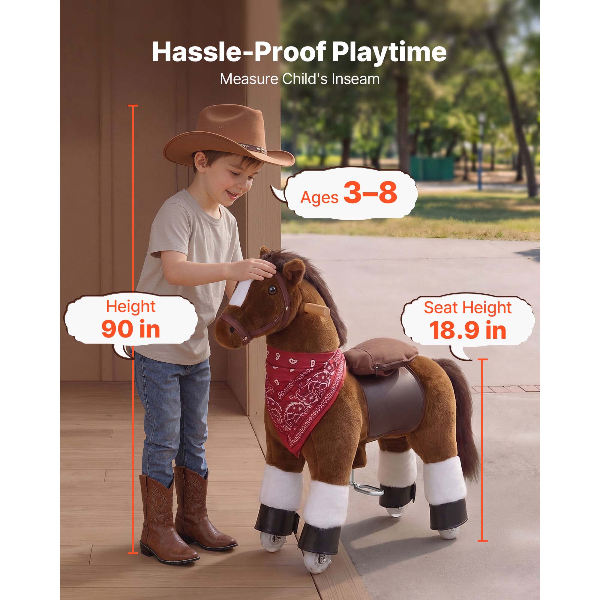 Caballo de Montar para Niños, Juguetes de Equitación sin Batería, Ruedas Suaves con Anillo de Parada Anti-Rollo, Asiento Elevado Actualizado, Manijas, Pedales, Capacidad Máxima 110 lbs para Edades 3-8 — imagen 3