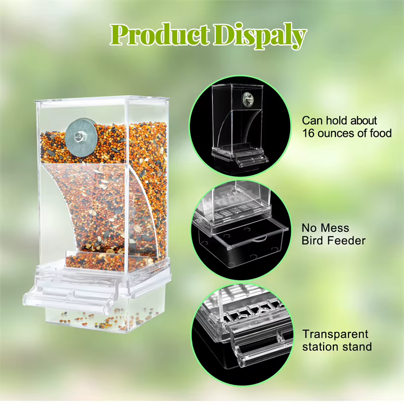 No Mess Bird Feeders Automatic Parrot Feeder Drinker Acrylic Seed Food Container Cage Accessories For Small And Medium Parakeets — image 3