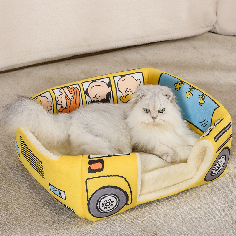 Gato en forma de autobús - Caja para mascotas adorables para todo el año - Universal - Semi cerrada - Caja para gatos pequeños y perros medianos plegable — imagen 4