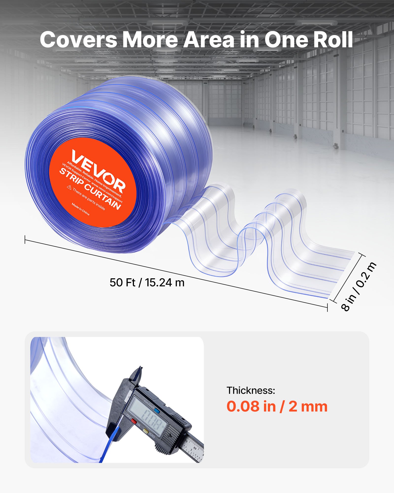 Cortina de Cinta PVC Transparente, 50 pies de largo x 8 pulgadas de ancho, Cinta Plástica Ribetizada para Puertas en Rollo, Cortina para Congelador y Refrigerador Para Pasillos de Supermercado, Garaje, Almacén, Casa de Animales — imagen 5