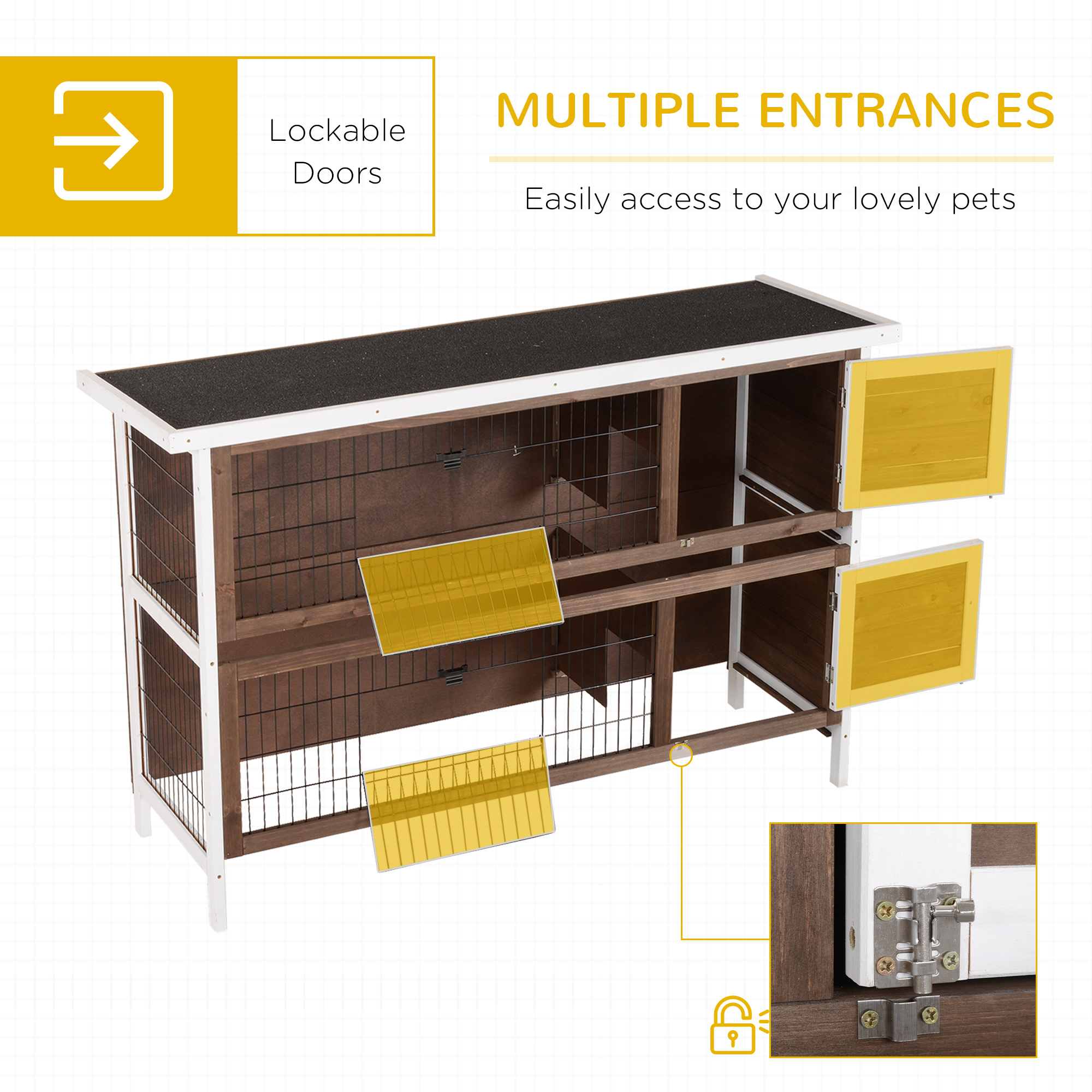 Casa para Conejos de Madera con Techos de Asfalto y Divisores para Animales Pequeños — imagen 5