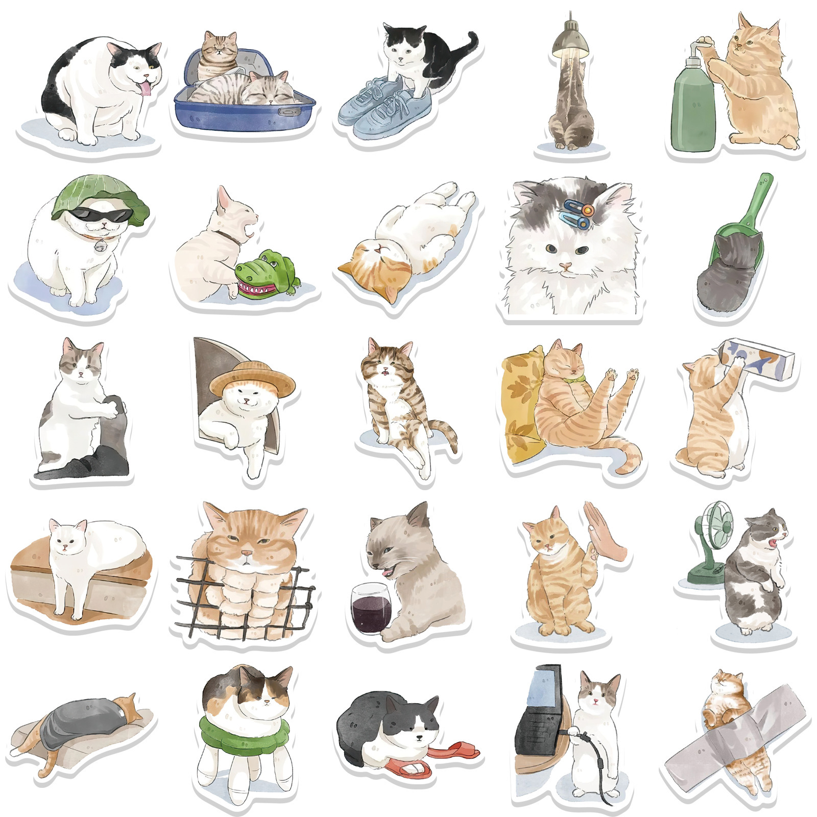 53 Cartoon Watercolor Cute Cat Computer Luggage Guitar Mobile Phone Stickers — image 2