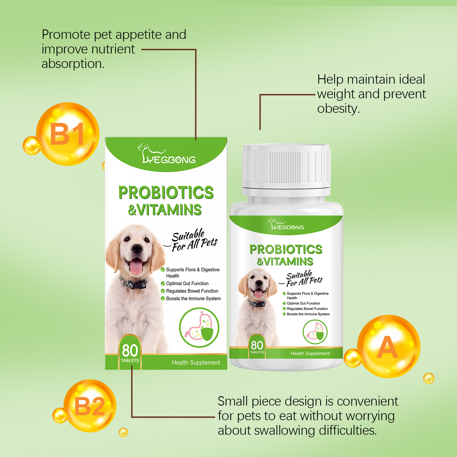 Suplementos Probióticos y Vitaminas para Perros y Gatos - Salud Intestinal, Digestión y Sistema Inmunológico, 80 Tabletas Comestibles — imagen 6