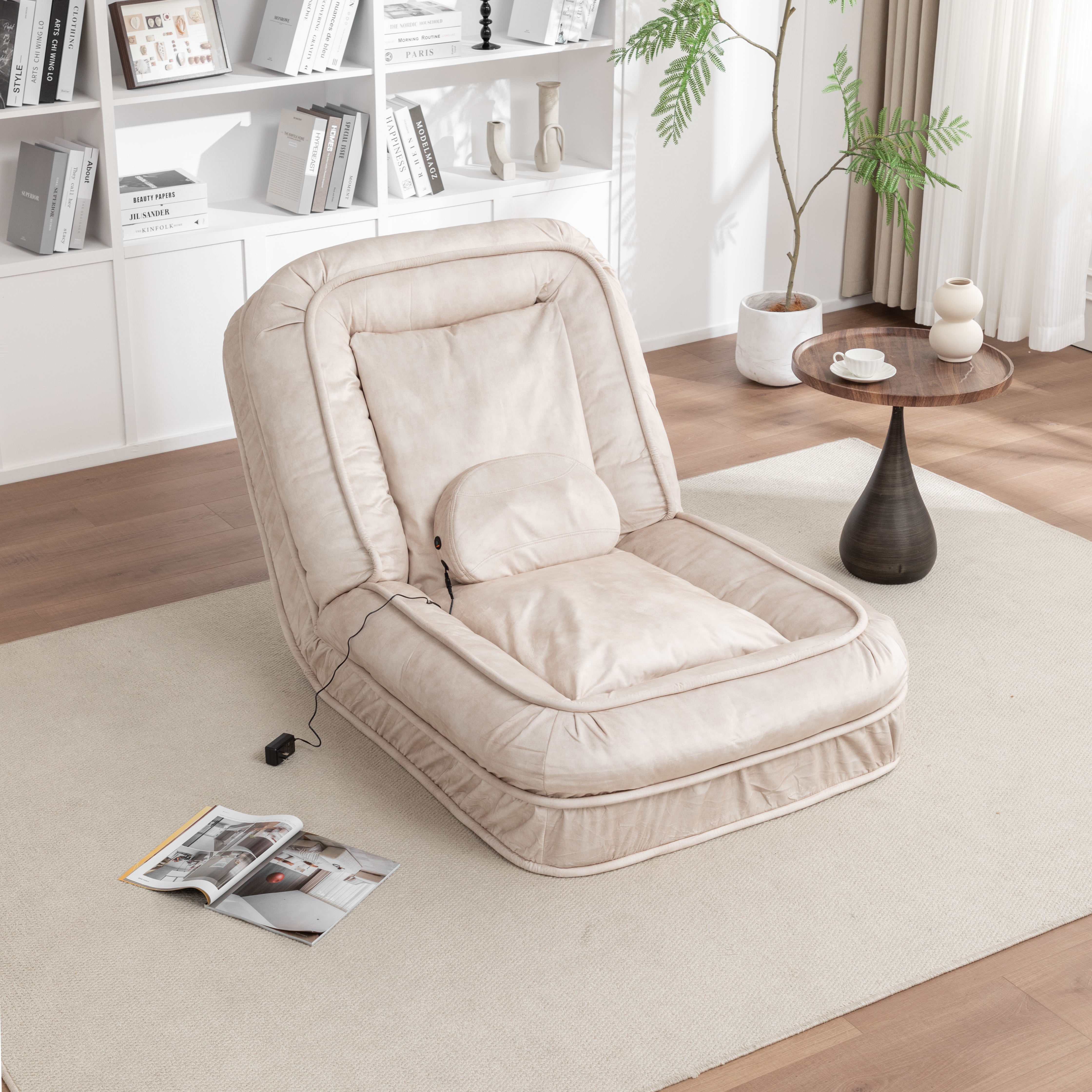Silla de Descanso para Humanos y Mascotas con Manta de Veludo, 5 Posiciones Ajustables y Almohada de Masaje, Sofá de Bolsa de Poliestireno con 2 Almohadillas Suaves — imagen 21