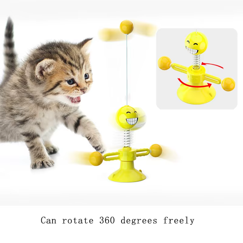 Mewoofun Smile Spring Man Cat Toys Feather Ball Strong Suction Rotate 360 Funny Pet Dog Kitten Interactive Training Toys — image 5