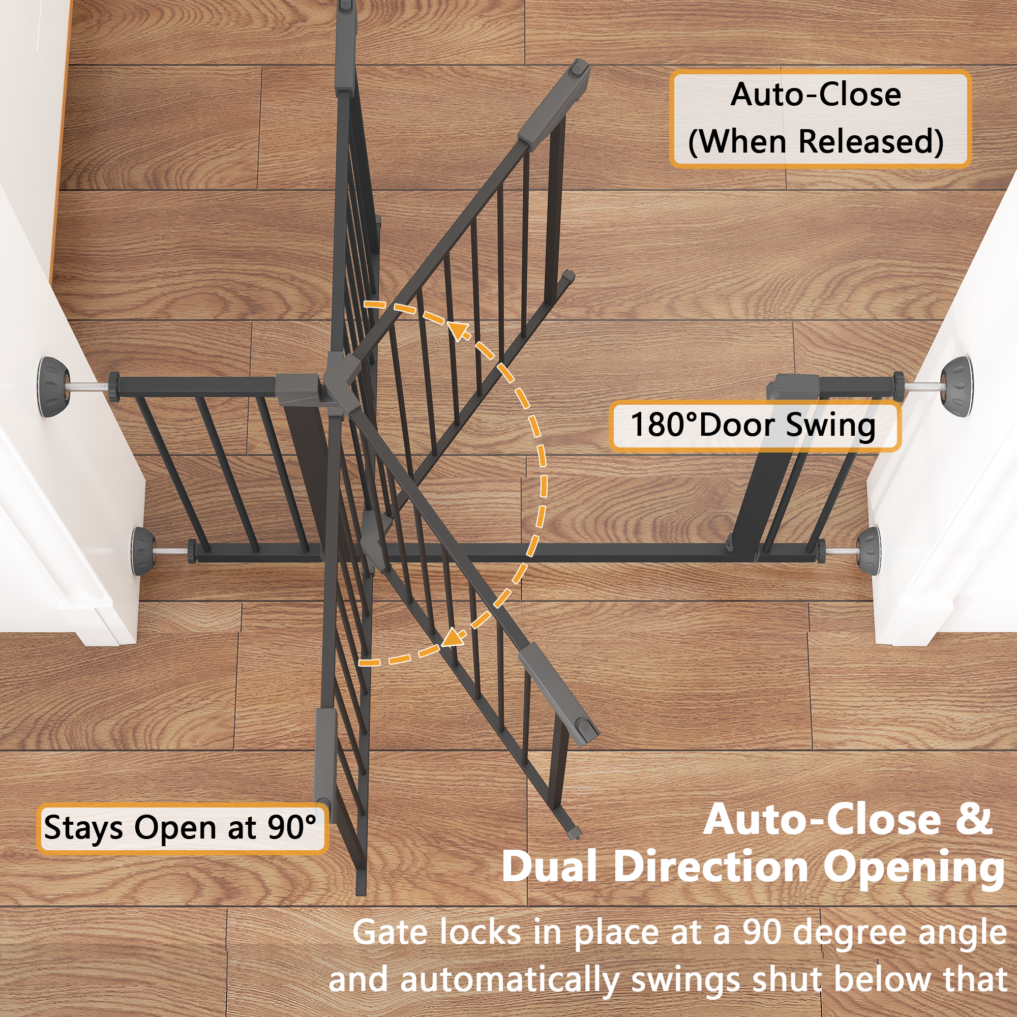 Reja para Bebés Ancha de 29.5-45.3" con Protector de Pared para Escaleras, Reja para Perros de Interior para Puertas, Sin Taladrar, Montaje a Presión, Rejas para Mascotas para Niños, Reja de Seguridad Fácil de Cruzar, Negra — imagen 3