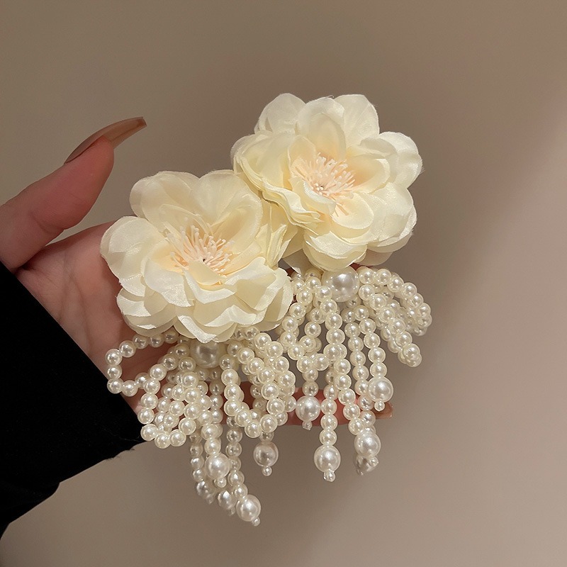 Silver Needle Flower Phalaenopsis Pearl Butterfly Knot Tassel Earrings Long Bohemian Earrings — image 3