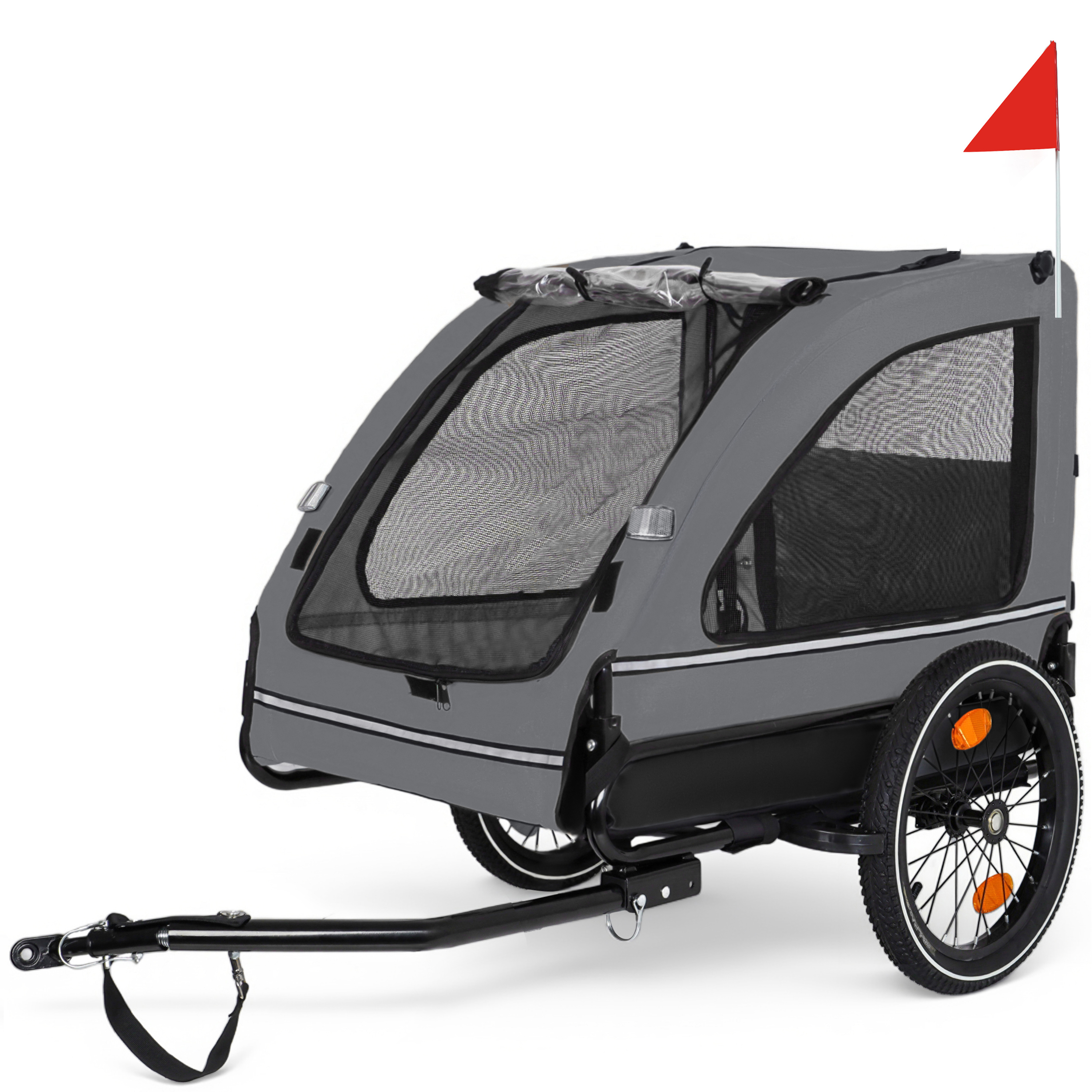 Pet Bike Trailer Dog Cart For Bicycle, Suitable For Small And Medium Pets, Easy Folding Cart Frame, Quick Release Wheel, Non-Slip Floor, Internal Leash, Black Grey — imagen 1