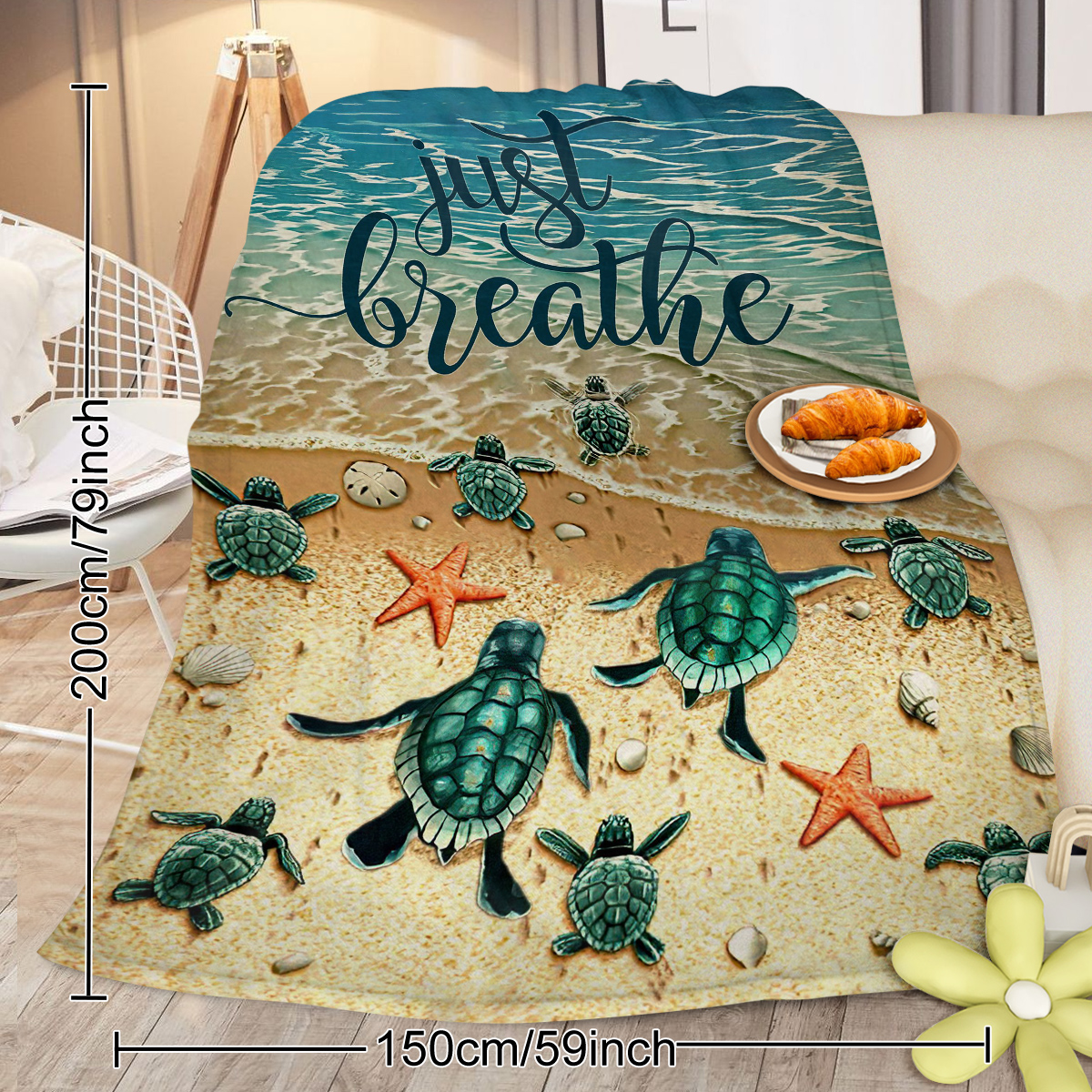 Manta de Felpa Tropical para Tortugas Marinas Bebés - Olas del Océano en 3D - Muy Suave y Plush para Tumbonas, Sofás y Cama — imagen 8