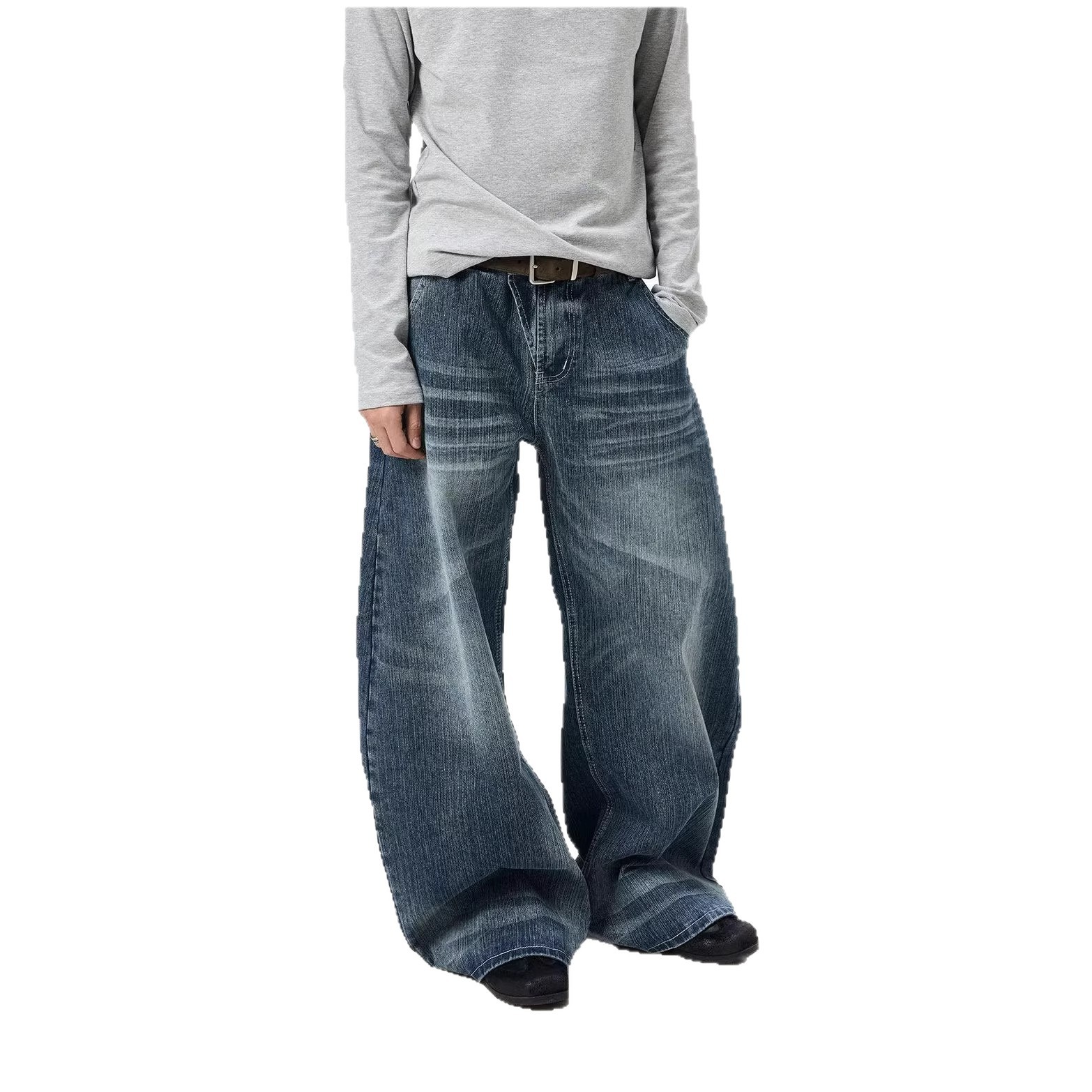 Pantalones de Denim con Ojos de Gato Desgastados y Limpieza — imagen 6