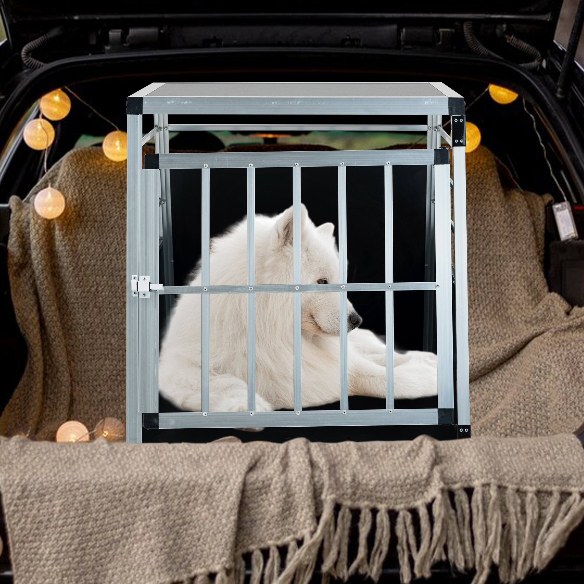 Caja de Transporte de Aluminio 35 x 25 x 27 in, Caja de Transporte para Auto de Aluminio, Caja de Transporte de Viaje para Perros y Gatos, Negro y Plateado — imagen 3