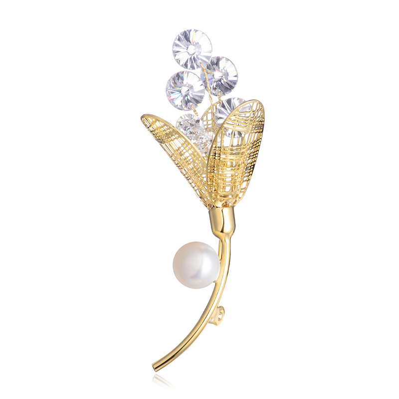 Broche de Zircón incrustado de lujo ligero y exquisito, moda de temperamento, tendencia de personalidad, accesorios de perla de agua dulce, corsage de vestido — imagen 5
