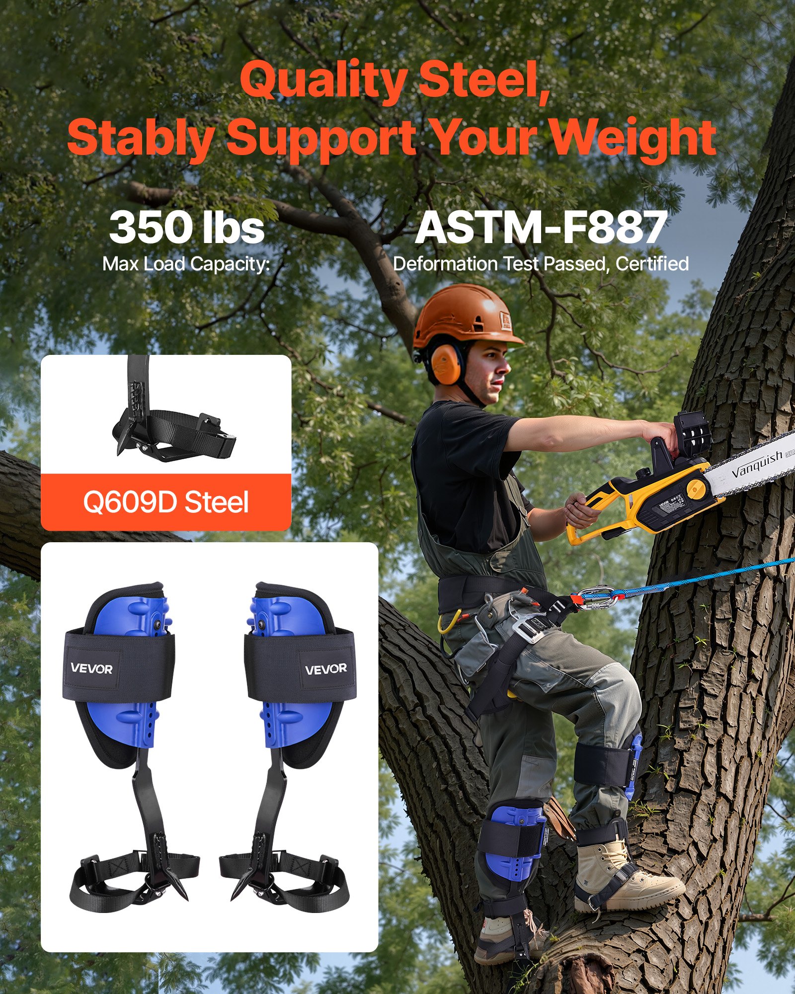 Tree Climbing Spikes Set, Height-Adjustable Tree Climbing Gear With Straps & Harness, 350 Lbs Load Capacity, Heavy Duty Steel Climb Spurs Arborist Equipment For Fruit Picking Hunting — imagen 3