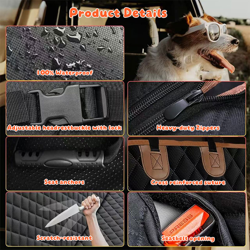 Dog Car Hammock Seat Cover, Waterproof 600D Oxford Fabric Pet Seat Protector for Back Seat, Scratch Proof & Anti-Slip — image 4