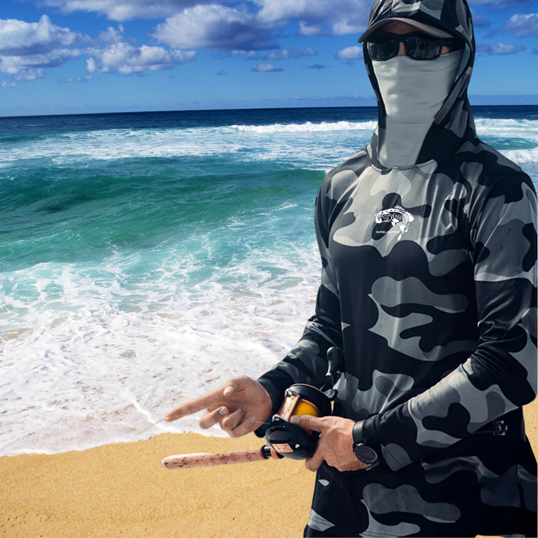 Fishing Hoodie Face Mask Neck Cover Sailing Shirt Summer Men Long Sleeve Sun Protection Hunting Jersey Camisa De Pesca Performance Fish Gear Beach Tops Wear Climbing Uniform — image 12